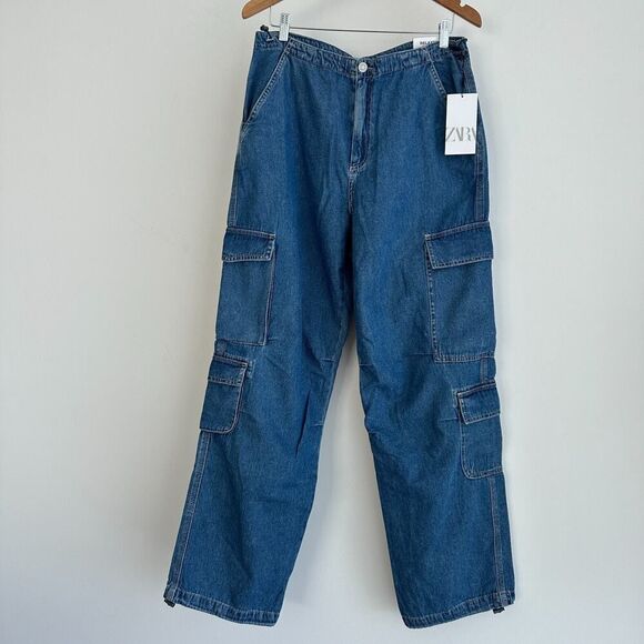 Zara Jeans Mens Large Utility Baggy Cargo Parachute Relaxed Streetwear Skater - Picture 1 of 15